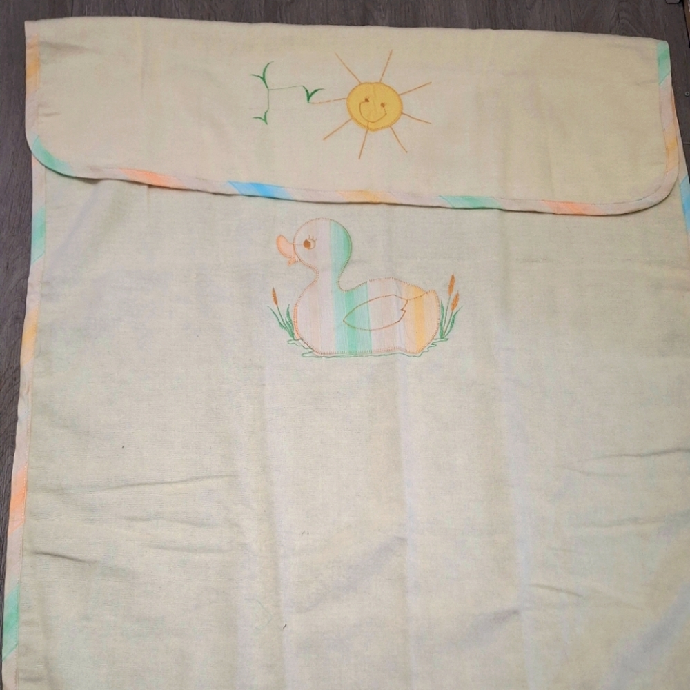 New Vintage QuilTex Baby Blanket Duck & Sun Embroidered Applique